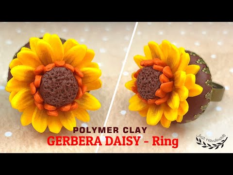 ~JustHandmade~ How to make an easy polymer clay (fimo) gerbera daisy - ring - tutorial