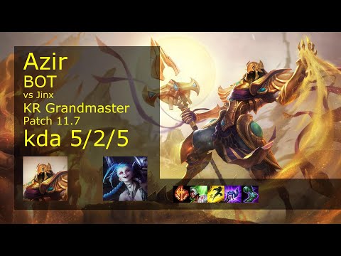 Azir Bot & Senna vs Jinx & Rell - KR Grandmaster 5/2/5 Patch 11.7 Gameplay // [롤] 아지르 vs 징크스