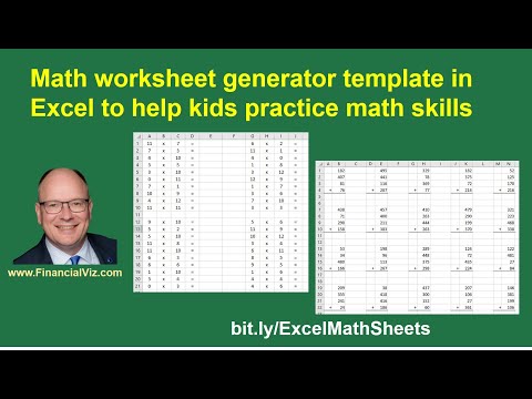 Part of a video titled Math worksheet generator template in Excel to help kids practice math skills