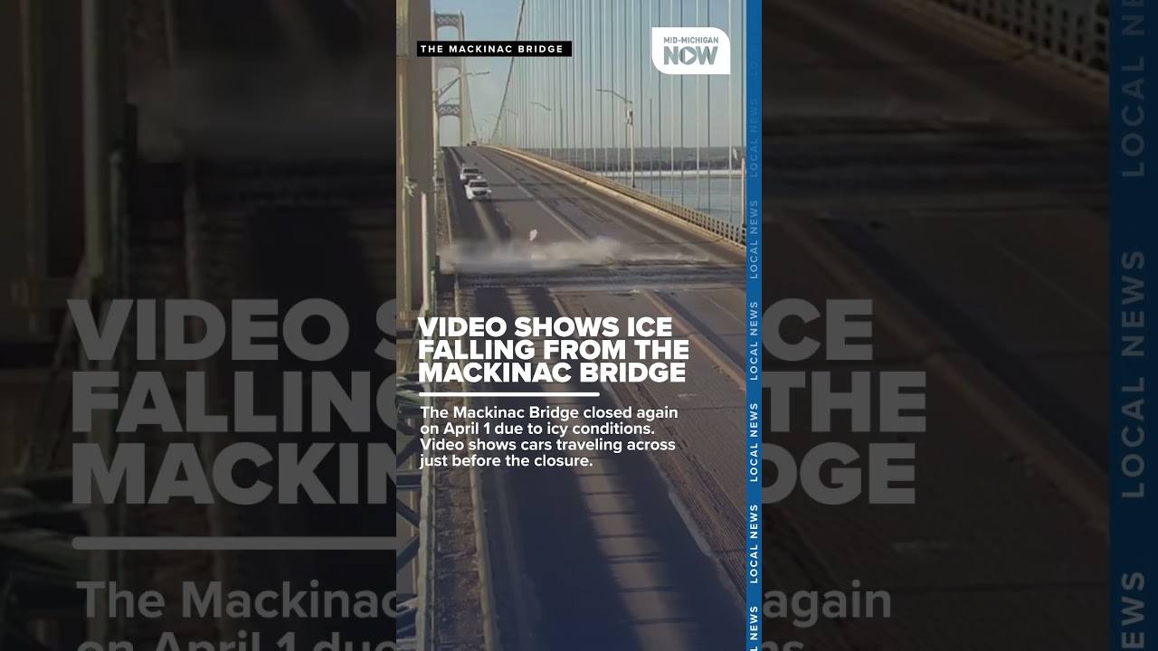 Video shows Ice falling from the Mackinac Bridge near cars