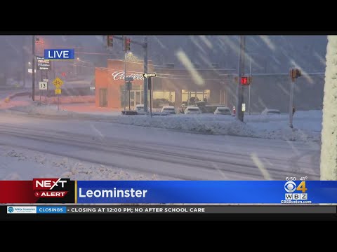 Wet, heavy snow starts falling in central Massachusetts