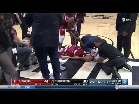 *WARNING GRAPHIC* Stanford's Oscar da Silva suffers scary head injury after Nasty Collision