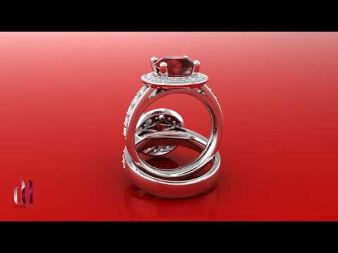 Diamond & Ruby Halo Engagement Ring with diamond in White Gold SKU RG51036