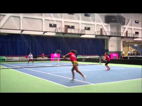 Great Britain Fed Cup Team doubles practice
