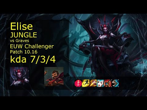 Elise vs Graves Jungle - EUW Challenger 7/3/4 Patch 10.16 Gameplay