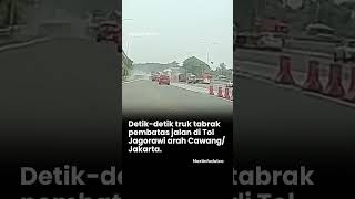 Download lagu Detik-detik truk tabrak pembatas jalan di Tol Jagorawi arah Cawang/Jakarta mp3