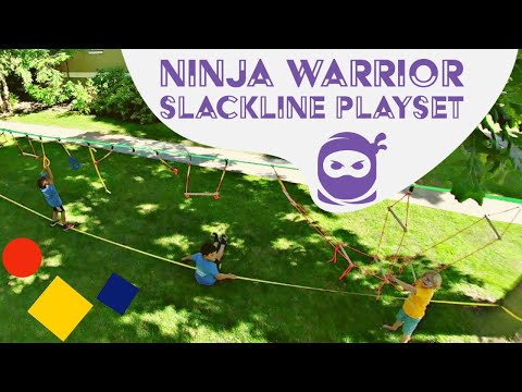 Part of a video titled How To Set Up Backyard Ninja Obstacle Slackline Kit - YouTube