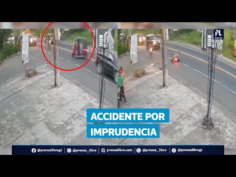 Rebase imprudente termina en choque entre motorista y mototaxi en Suchitepéquez