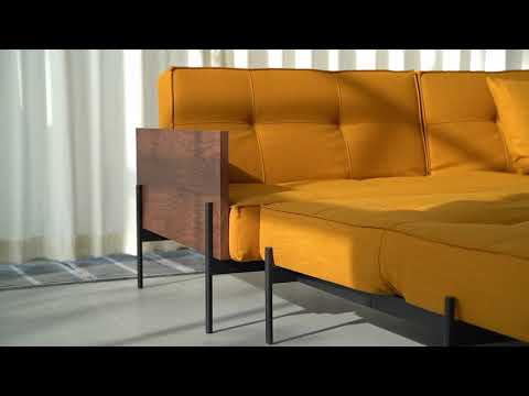 Divano letto matrimoniale Splitback Lauge con braccioli in legno