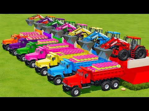 TRANSPORTING DONUTS WITH JOHN DERRE TRACTORS & KRAZ TRUCKS - Farming Simulator 22