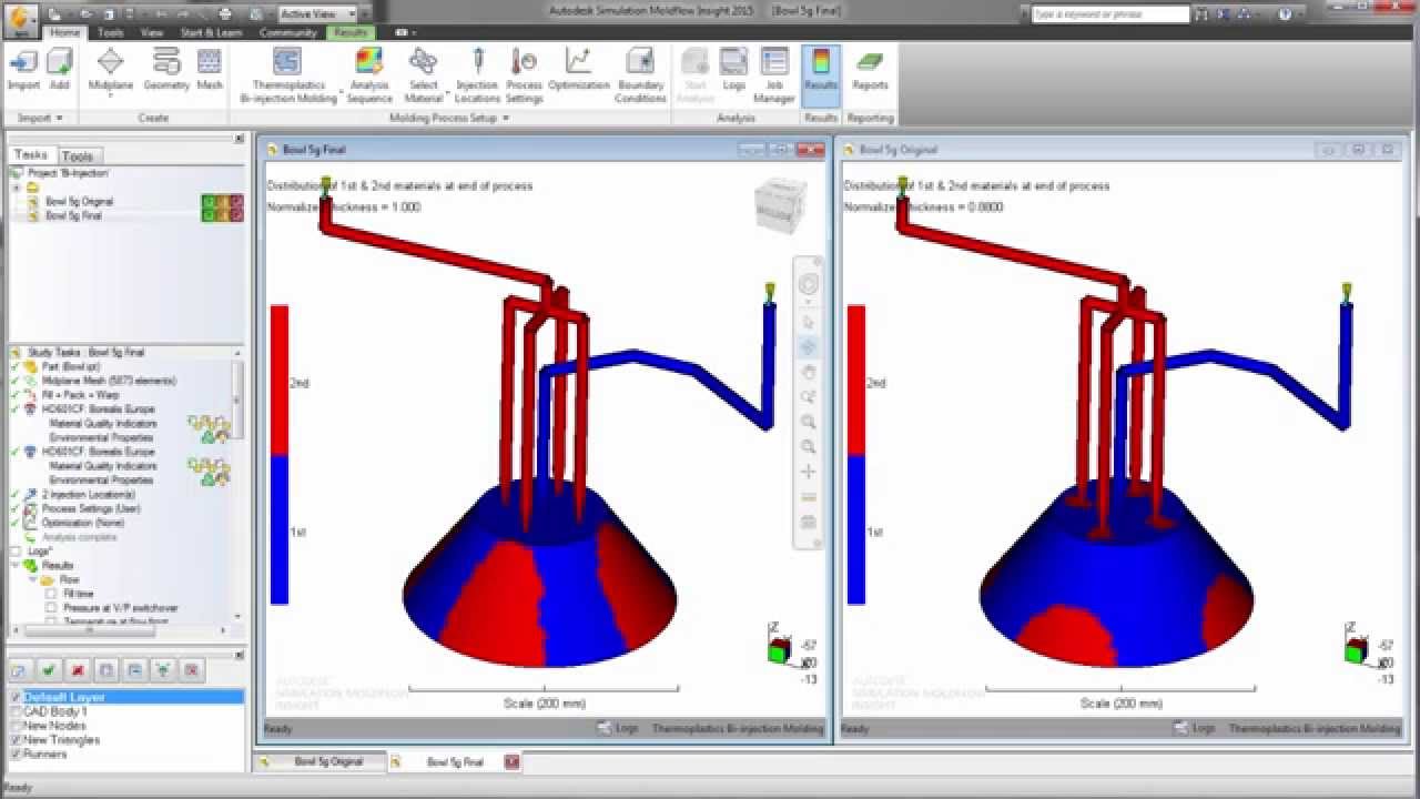 Bi-injection molding simulation