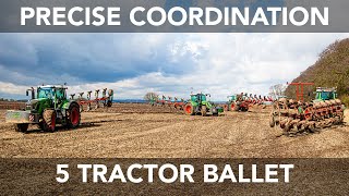 5 Tractors Ploughing -  Turning on the Headland