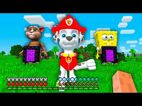 PAW PATROL MARSHALL chooses WHO TO SAVE PORTAL TALKING TOM or SPONGEBOB in MINECRAFT - Gameplay