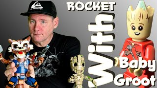 YouTube thumbnail: LEGO Rocket and Baby Groot, New 2024 Marvel Guardians Of The Galaxy Unboxing Review 76282