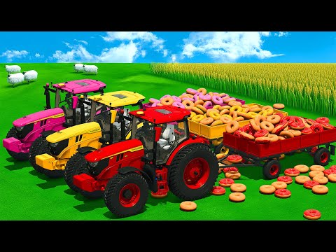 LOAD AND TRANSPORT DONUTS WITH JOHN DEERE TRACTORS AND JCB LOADERS - FS25