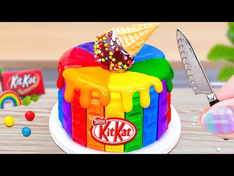 Melting Rainbow KITKAT Cake With Lovely Sprinkle 🌈 How To Decorate Miniature Cake 🍫 Rainbow Cake 🍭