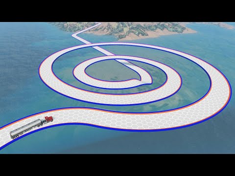 Impossible C Shape Bridge Crossing Cars Vs Deep Water - BeamNG.Drive