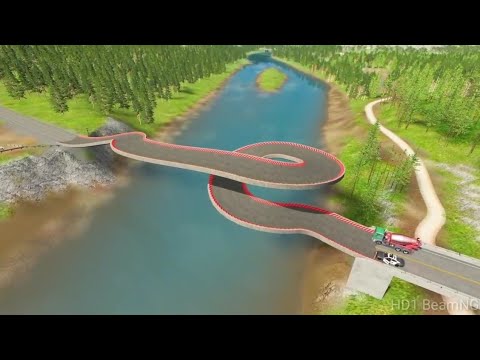BeamNG.Drive - Impossible Concrete Bridge Loop Car Stunt