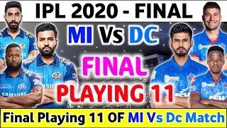 IPL 2020 Mumbai Indians Vs Delhi Capitals Final Match Playing 11 FINAL MATCH PLAYING 11 MI VS DC PLA