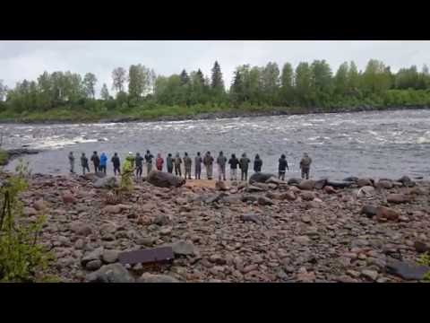 Loosing a salmon by the Torniojoki river Finland