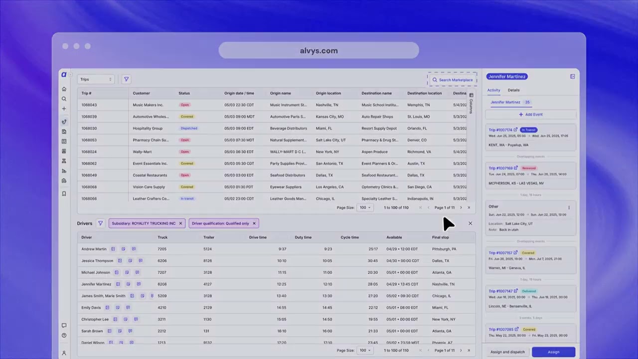 Alvys product dashboard, from official YouTube demo