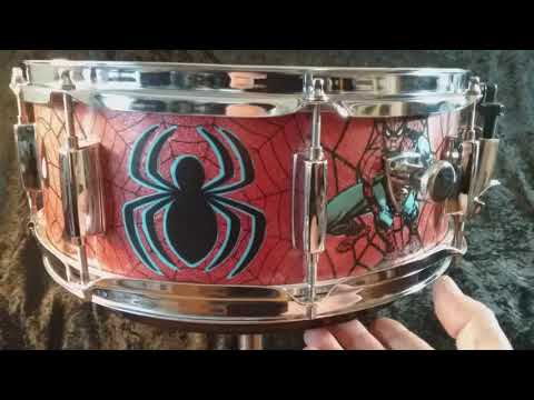 Mapex Assaulted Battery custom Spider-man themed graphics over a red sparkle finish.  custom Spider-man multi layer image 9