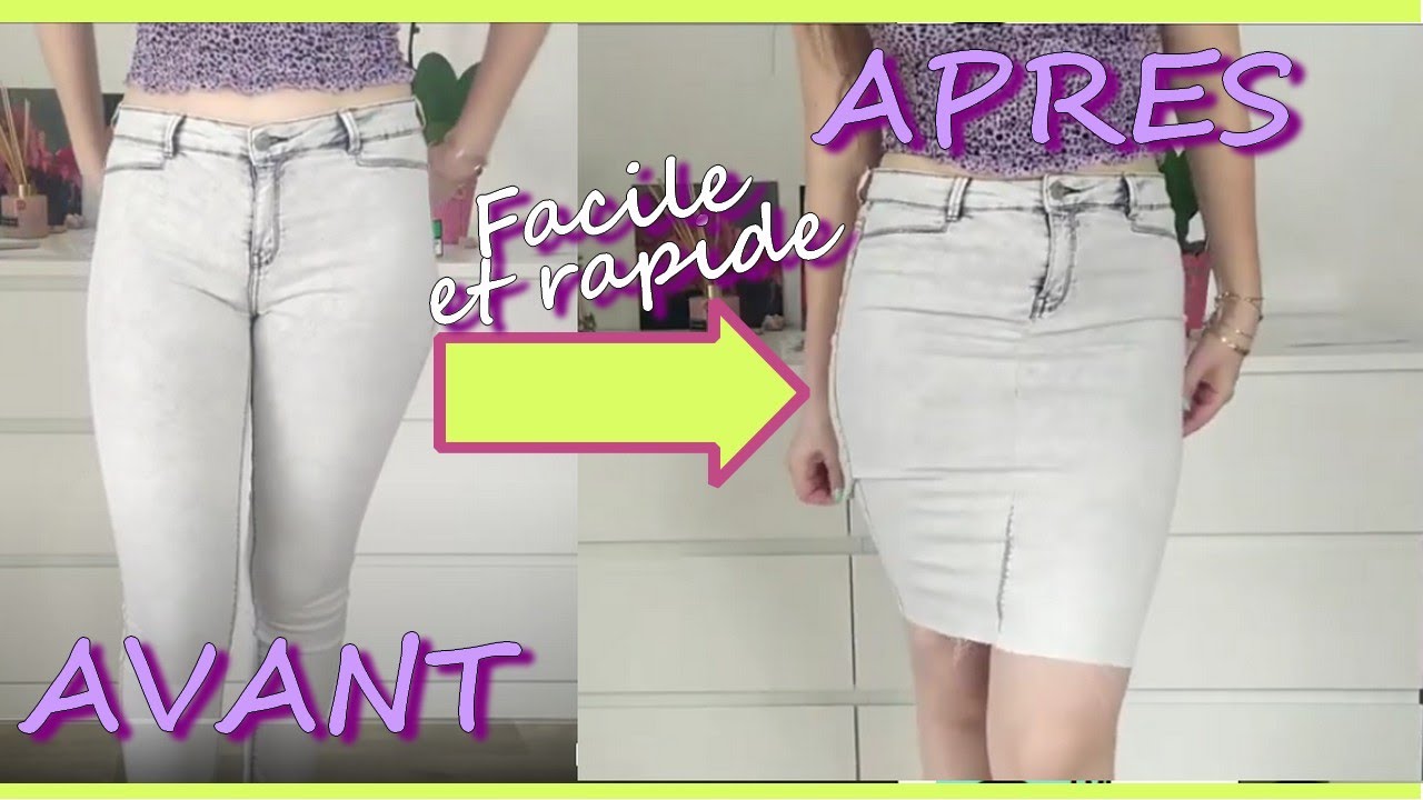 Transforme un jean en jupe EN 15 MINUTES ! // How to turn a jean into a skirt
