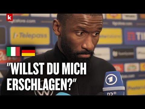Mikrofon kommt Rüdiger zu nahe! Der nimmt es mit Humor | Italien - Deutschland 1:2