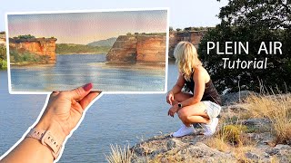 Plein Air Watercolor Tutorial Step by Step Texas Lake Landscape
