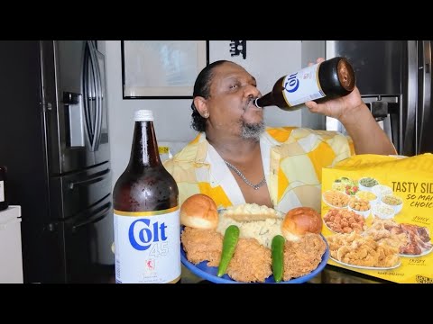 Golden Chick fried Chicken with mashed potatoes & gravy and two 40 oz of Colt 45 I'm not going back 