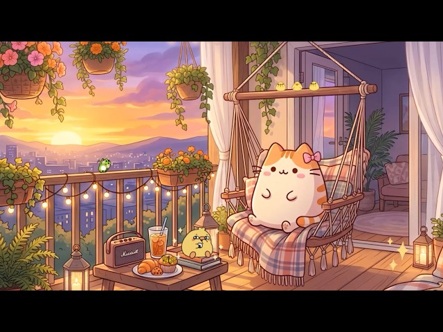 Pusheen's Sunset Balcony 🌅 Chill Lofi Beats for Relaxing & Peaceful Evenings 🌿 Cozy City Ambience SDDEFAULT Thumbnail