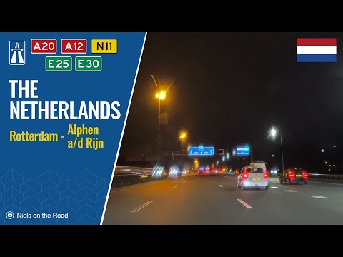 Driving in the Netherlands: Rijkswegen A20 E25, A12 E30 & N11 from Rotterdam to Alphen a/d Rijn