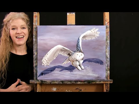 Learn How to Paint SNOW OWL with Acrylic - Paint and Sip - Fun Animal Portrait Step by Step Tutorial