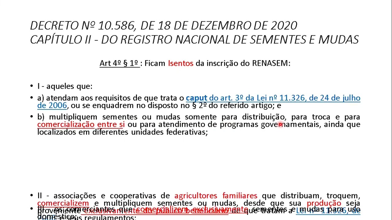 VIDEO FINAL REGRAS PARA USO DE SEMENTES