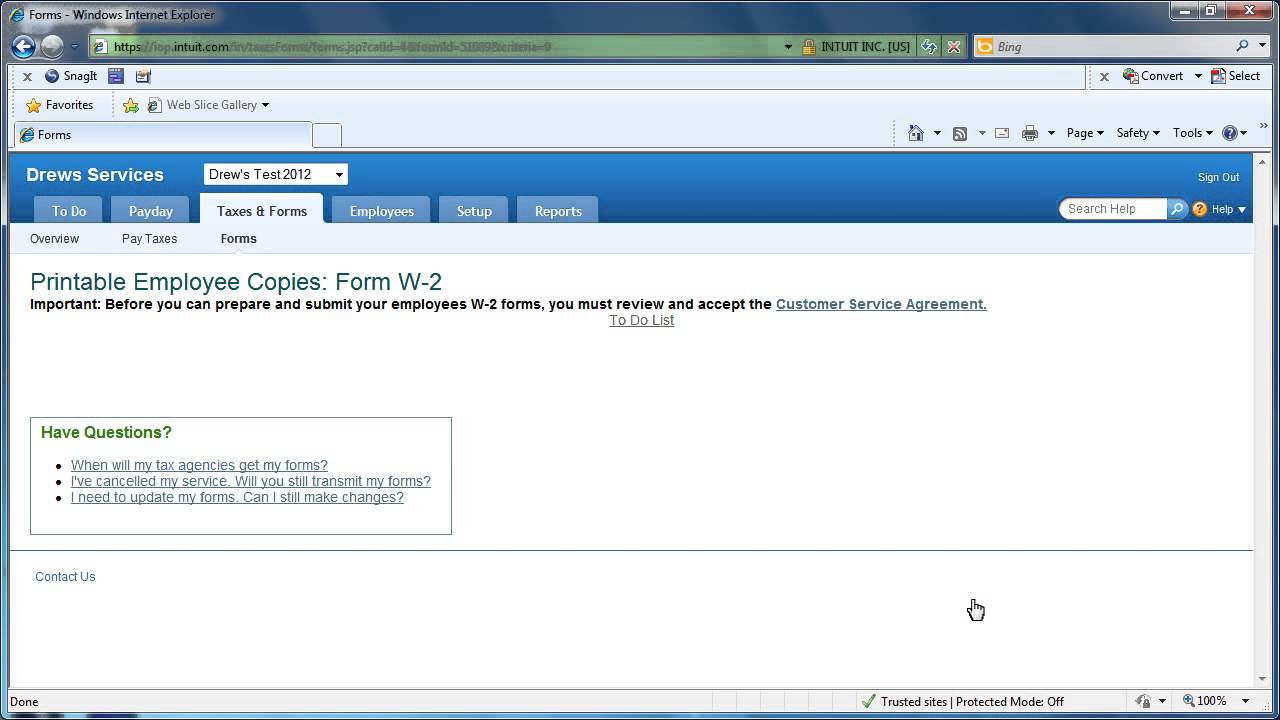 Intuit Online Payroll - Print Employee W-2 Forms
