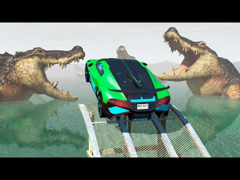 High Speed Jumping Over Lake With Alligators - Beamng Drive