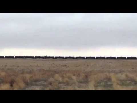Train of oil cars on the High Plains of 