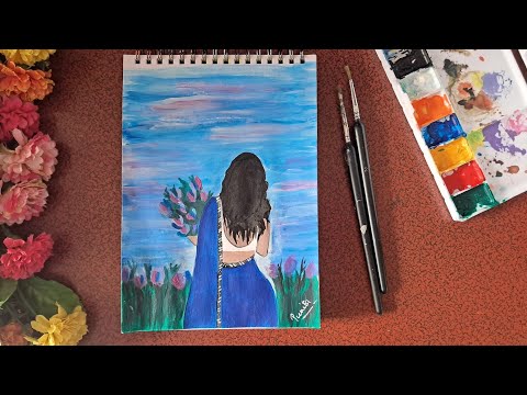 Acrylic painting. Girl in a flower field. @PunitaMathur95