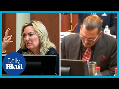Johnny Depp shakes head during Amber Heard forensic psychologist testimony