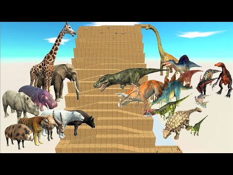 Animal vs. Dinosaur speed race. Zigzag mountain running down course | Animal Revolt Battle Simulator