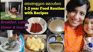 1-2 വയസ്സുള്ള കുഞ്ഞുങ്ങൾക്കായി Breakfast, Lunch, Dinner | 1 Year Baby Food Chart in Malayalam