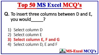 Top 50 MS Excel mcq Questions and Answer | Microsoft Office | MS Office