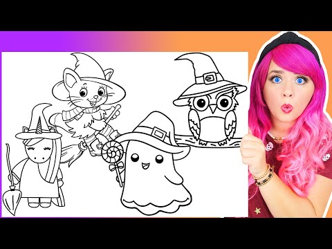 Coloring Halloween Animals Coloring Pages | Kitty Witch, Owl Witch, Unicorn Witch & Cute Ghost