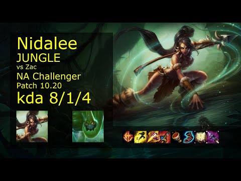 Nidalee vs Zac Jungle - NA Challenger 8/1/4 Patch 10.20 Gameplay