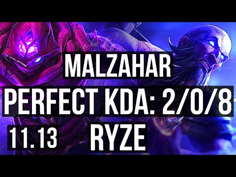 MALZAHAR vs RYZE (TOP) | 2/0/8, 1.9M mastery, 1200+ games, Rank 13 Malz | KR Master | v11.13