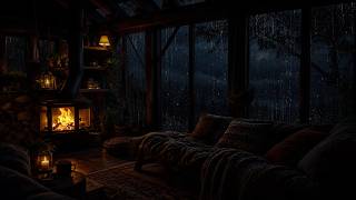Quiet Moments by the Fireplace as Rain Falls | Relaxing Cabin Sounds for Deep Sleep