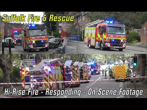 *Hi-Rise Fire* UK Fire Service Responding to and On-Scene of Flat Fire in Suffolk.