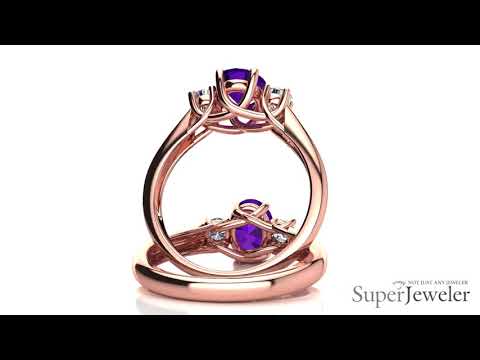 H061427 AM14KR   Amethyst and Two Diamond Ring In 14 Karat Rose Gold