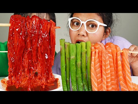Salmon Noodles with Enoki Mushrooms ZOANA Mukbang