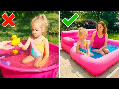 GENIUS SWIMMING POOL HACKS FOR FAMILY FUN! Easy Summer Tips 🌈👨‍👩‍👧‍👦